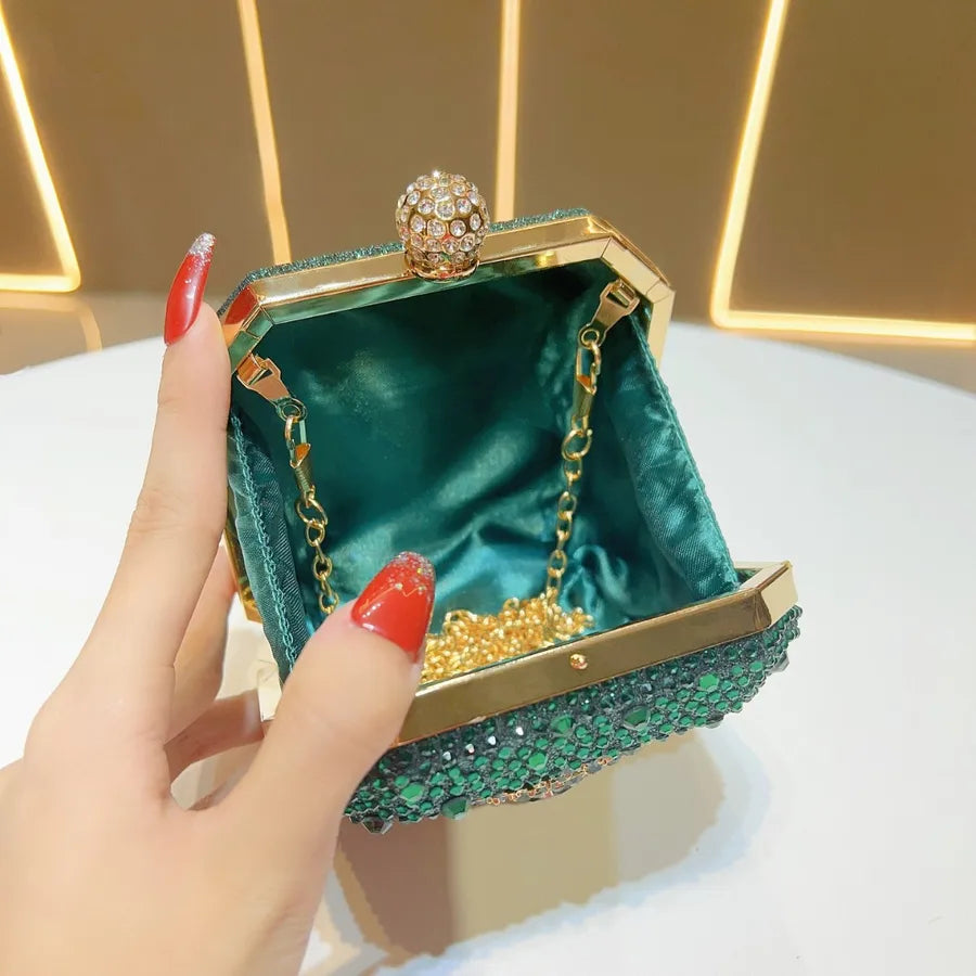 Elegant Sparkling Green Mini Clutch Bag With Diamond Buckle Decoration For Women Fashionable Personal Touch Evening Bag