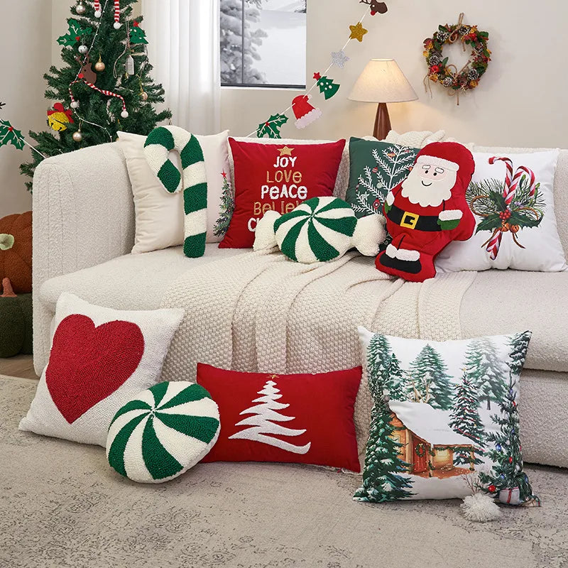 Christmas New Style Ins Wind Cushion Living Room Home Sofa Pillow Flocking Embroidery Candy Cushion Cover