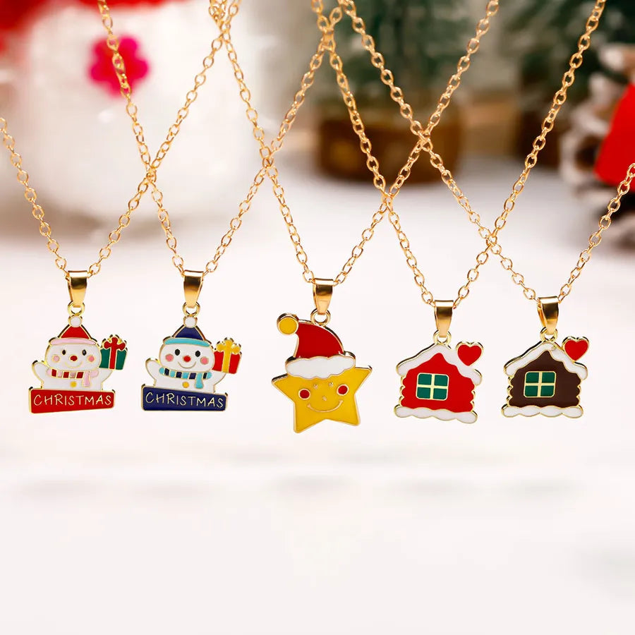 Christmas Themed Alloy Pendant Necklace With Bell Snowflake Design Geometric Pattern For Men And Women Christmas Tree Santa Claus Deer Stick