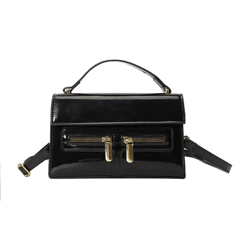 Double Zipper Design, Personalized Simple Glossy Handbag for Women  New Retro Casual Fashion Shoulder Crossbody Bag