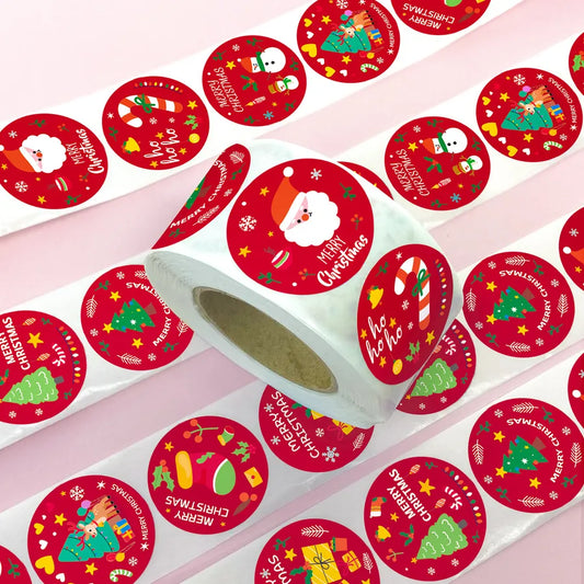 Red Christmas Joy Roll Stickers 500 Sheets Cute Style Scrapbooking Sealing Sticker Holiday Cheerful New Arrival