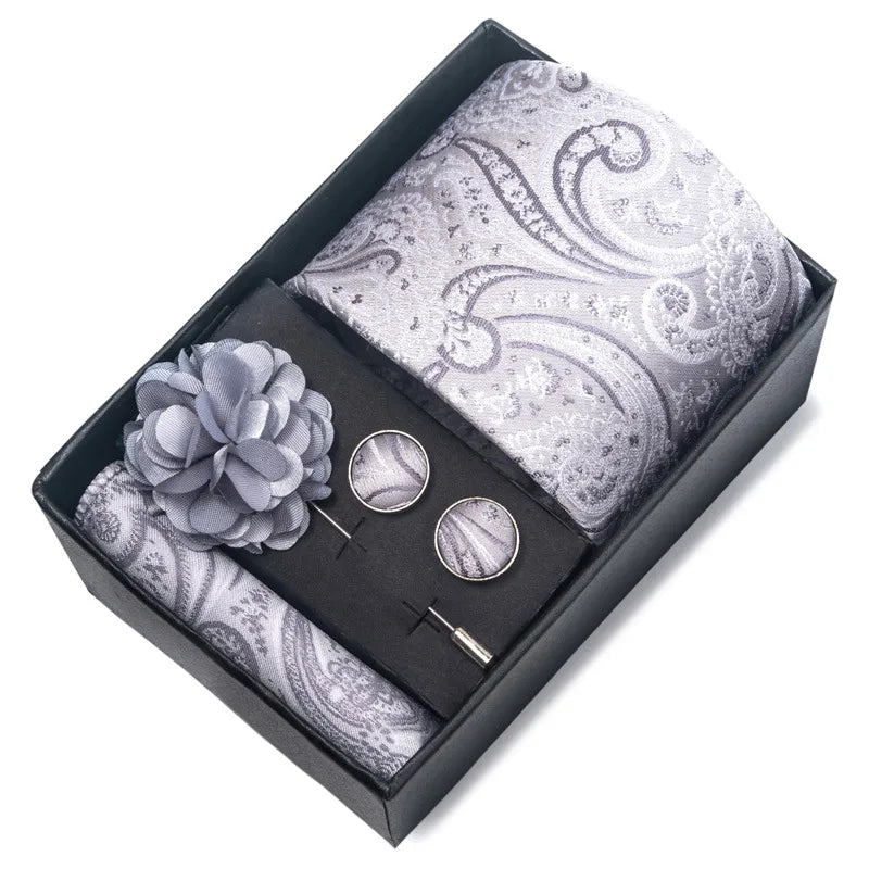 commute geometric stripe cashew nuts polyester yarn men's square scarf cufflinks tie