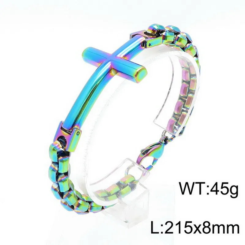 Hip-Hop Cross Titanium Steel 18K Gold Plated Men's Bracelets