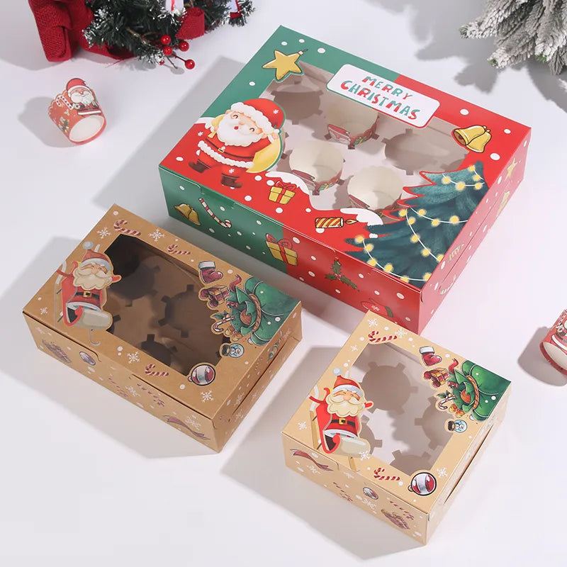 Creative Window Opening Transparent Christmas Baking Pastry Cupcake Packaging Box For Cakes Pastries And Gifts