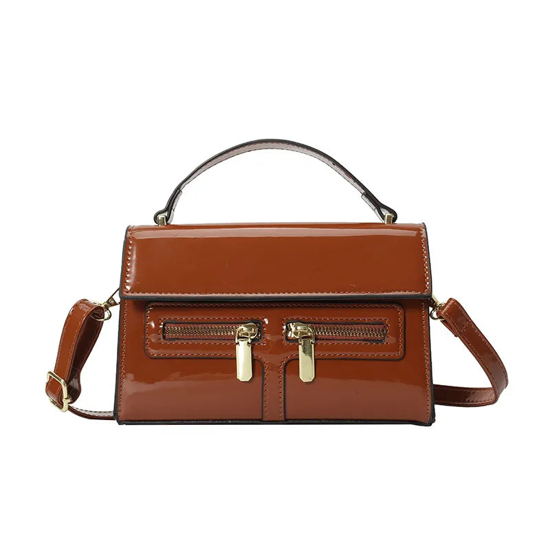 Double Zipper Design, Personalized Simple Glossy Handbag for Women  New Retro Casual Fashion Shoulder Crossbody Bag