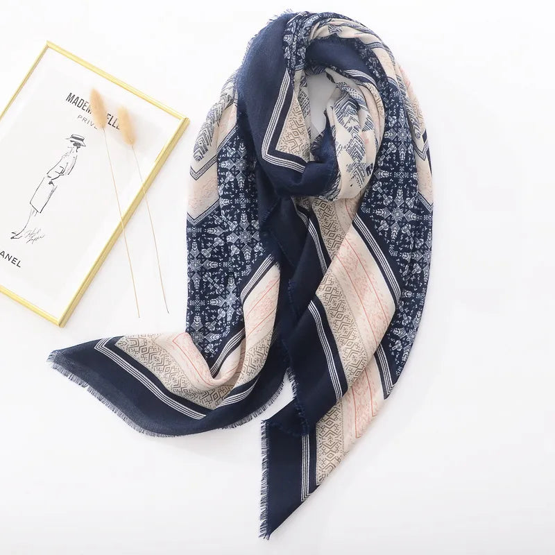 women's retro ethnic style printing polyester printing scarf