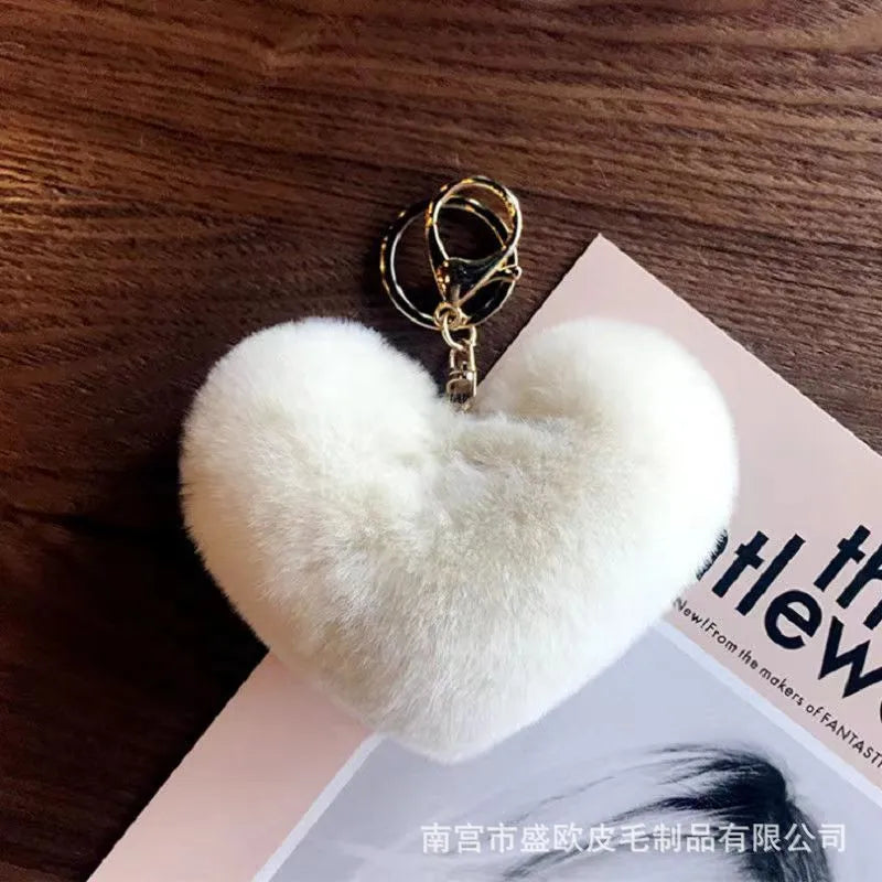 cute sweet solid color plush knitting keychain