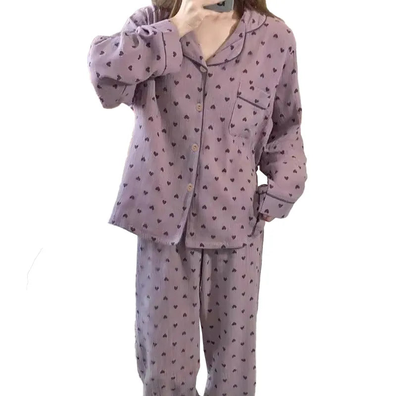 Purple Heart Sweet Style Women's Sleepwear Long Sleeve Home Clothes Spring Autumn High Sensation Dormitory Outdoor Wear Set
