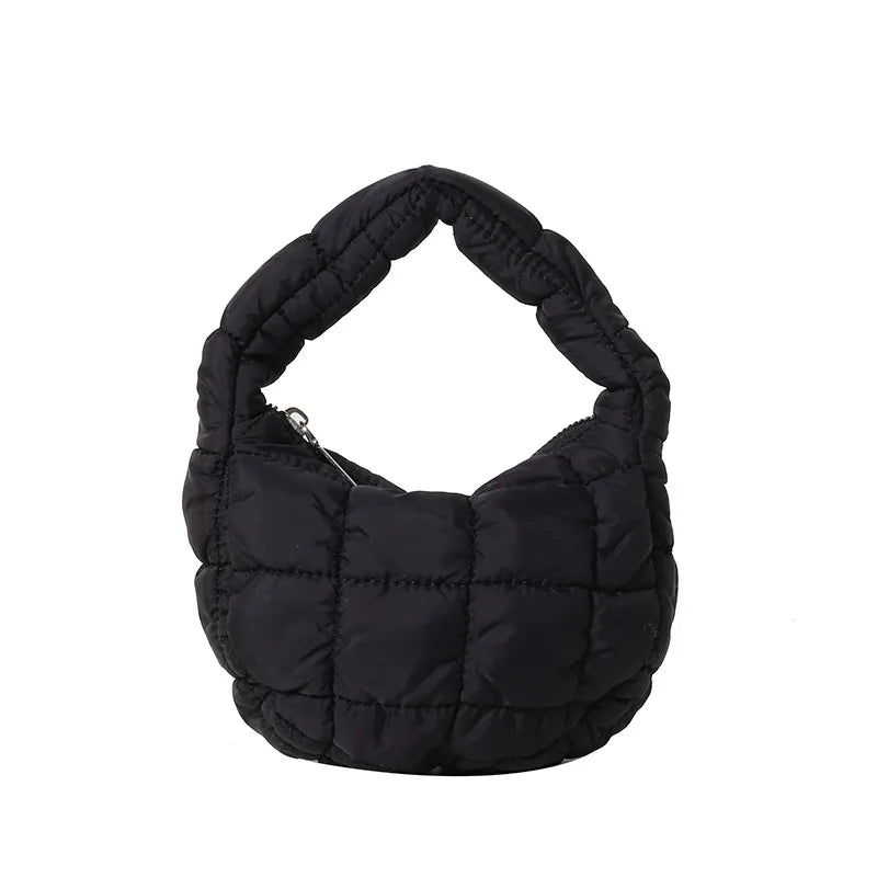 Pleated Plaid Cloud Bag Underarm Bag  New down Cotton Jacket Western Style Fashion Mini Handbag