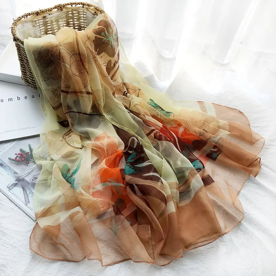 women's streetwear gradient color flower ice silk soft yarn scarves & gloves
