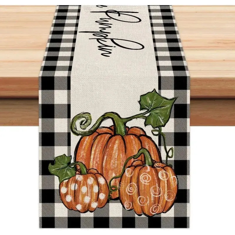 Halloween Thanksgiving Cute Pumpkin Lattice Polyester Table Runner