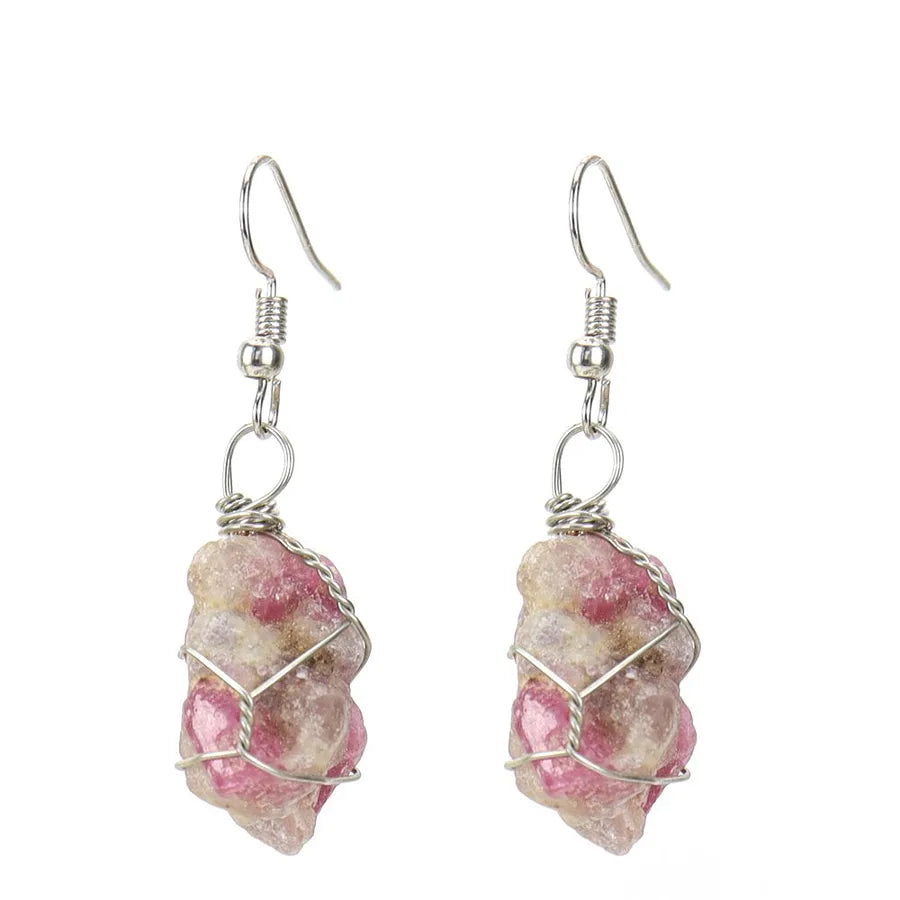 1 pair retro geometric natural stone plating metal drop earrings
