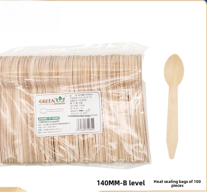 160mm disposable fork spoon Wood environmentally friendly degradable milk tea cold drink tasting takeaway spoon fast food 100