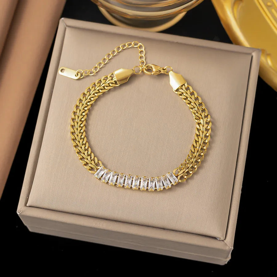 Elegant Simple Style Geometric 304 Stainless Steel Paperclip Chain cable chain Bracelets In Bulk