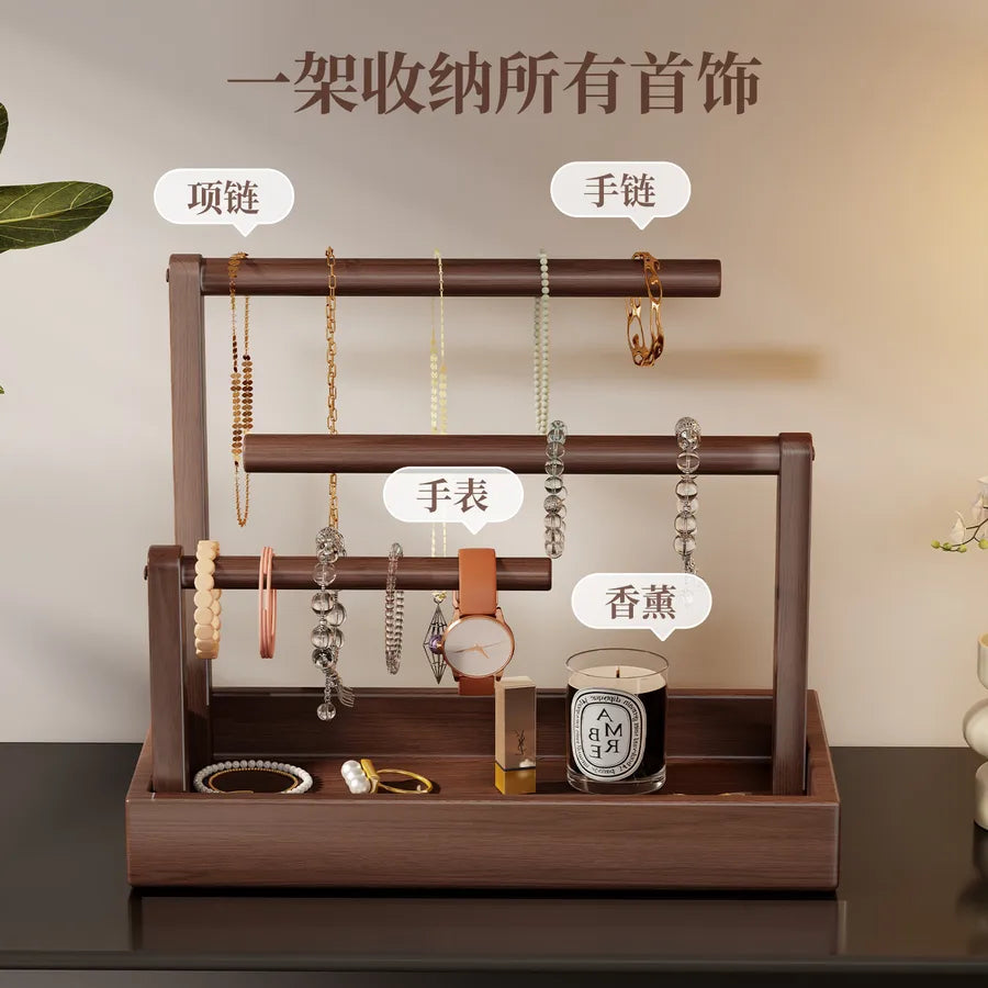 Crystal Bracelet Display Stand Jewelry Holder Wooden Material High-End Style Bracelet Storage Organizer Box For Desktop