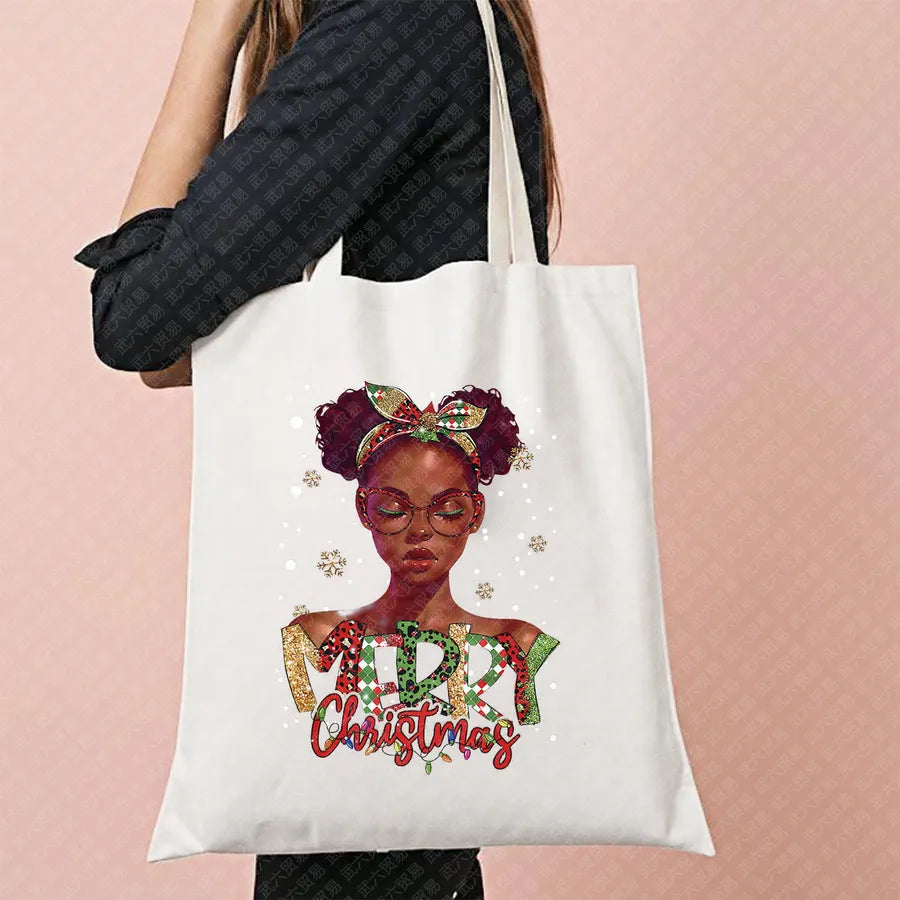 Halloween Witch Pattern Canvas Tote Bag Reusable Shopping Bag For Commuting Traveling Women Large Square Fashionable Bag