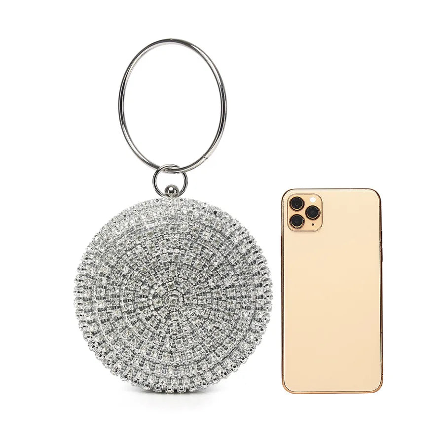 gold silver polyester metal solid color rhinestone round evening bags