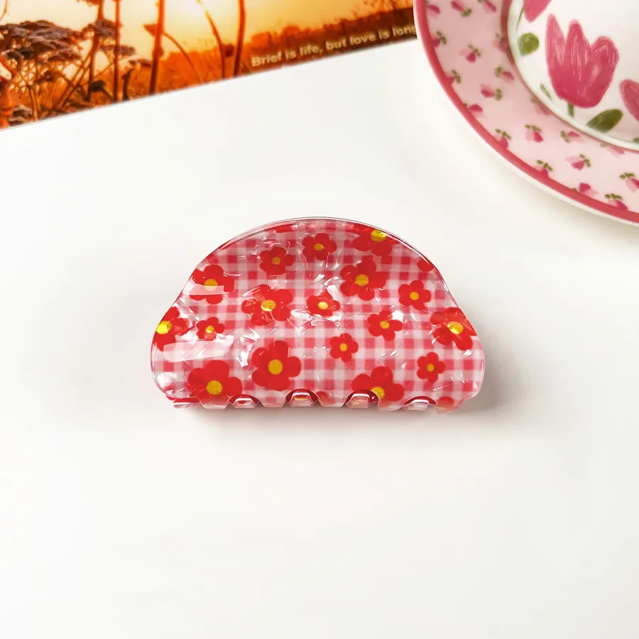 Retro PVC Floral Print Hair Claw New Elegance High-End Feeling Bun Shark Clip Small Flower Hair Clip Hair Accessories
