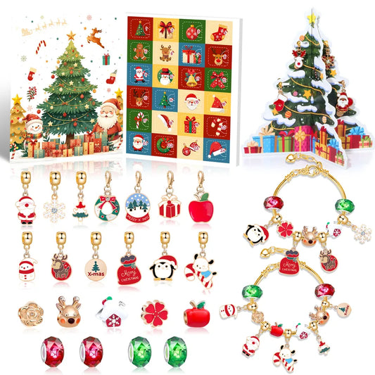 Christmas Arrival Day Countdown Calendar 24 Cells DIY Cartoon Deer Children's Bracelets Zinc Alloy Christmas Theme Handmade