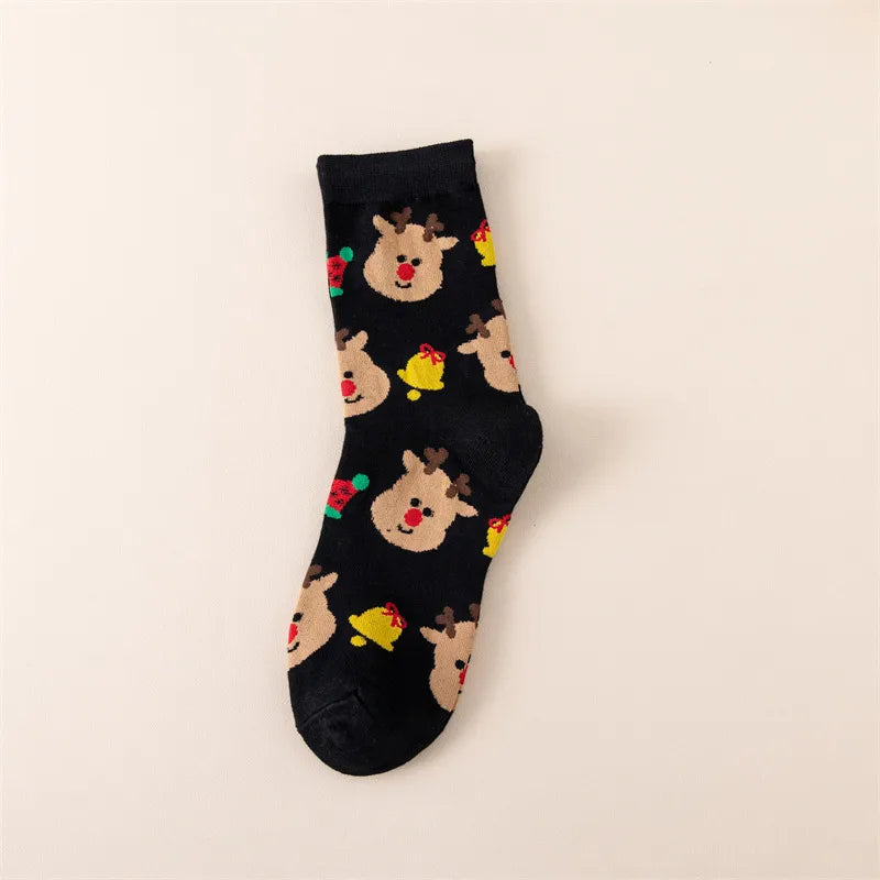 Cartoon Mid-Calf Women's Socks Deer Snowman Santa Claus Christmas Cotton Socks Trendy Autumn Winter Fashion Socks Gift