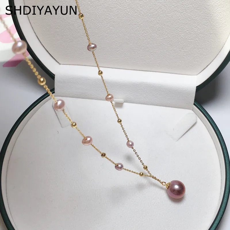Zhuji Exquisite Edison Freshwater Pearl Pendant Necklace 18K Pack Gold Gapsophila Jewelry Gift Wholesale Live