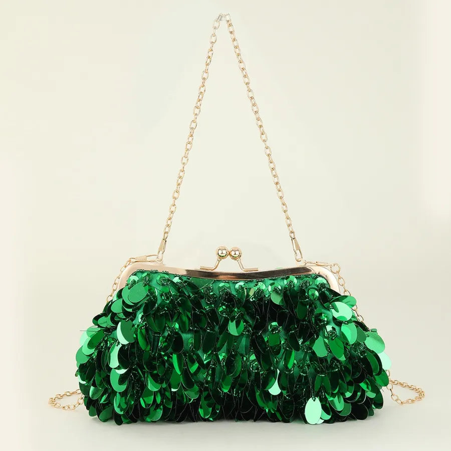 Women's Plastic Solid Color Elegant Streetwear Sequins Square Clamp Evening Bag