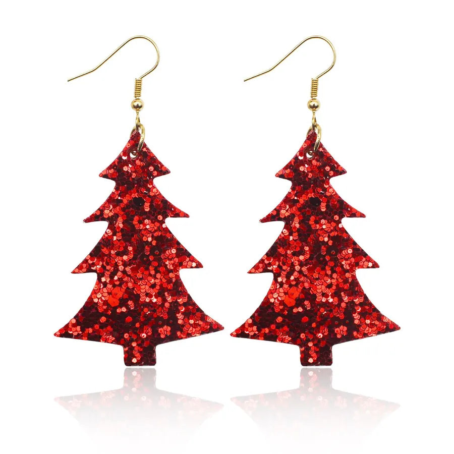 1 Pair Christmas Streetwear Christmas Tree Pu Leather Drop Earrings