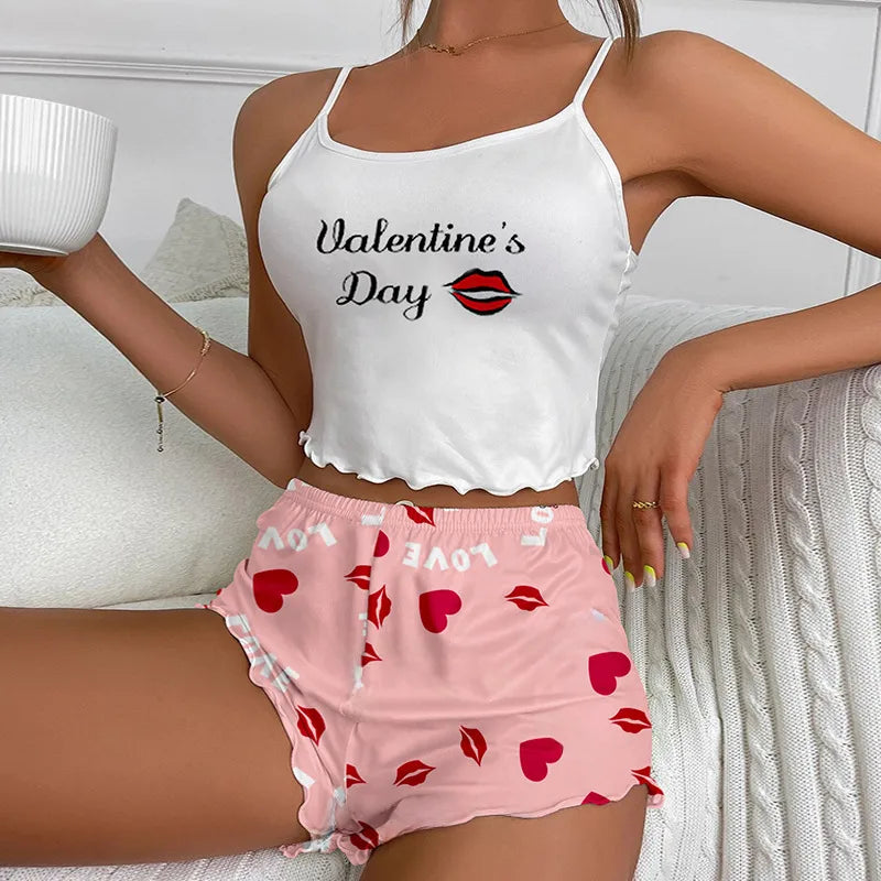 style pajamas women's sleeveless camisole shorts suit milk silk home wear
