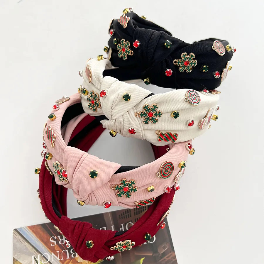 Christmas Candy Santa Claus Snowflake Hairband High Top Knot Festive Hair Accessories Women's Personalized Handmade Hairband