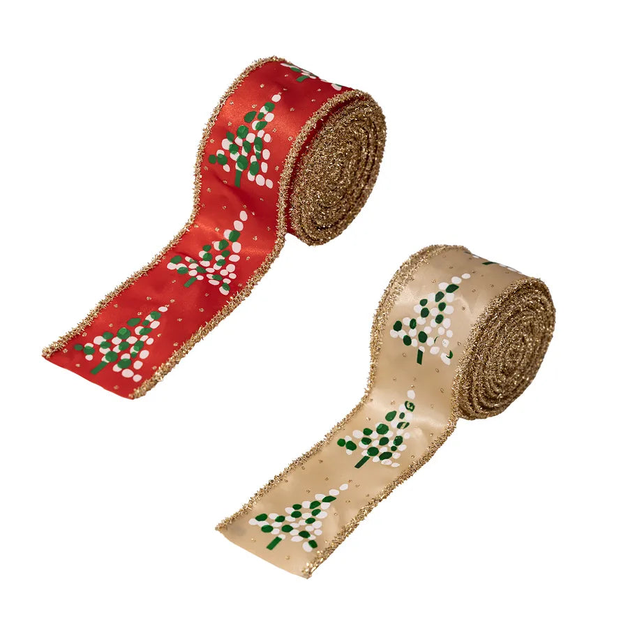 HaoBei New Print Onion Powder Small Tree Woven Belt Christmas Satin Ribbon Christmas Tree Flower Ring Decoration Silk Ribbon Arrangement Colorful Belt