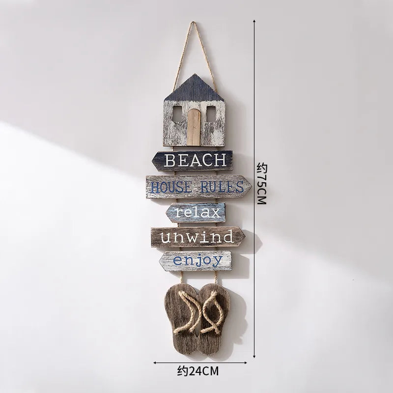 Vintage Style Marine Style Letter Fish Wood Hemp Rope pendant Wall Art