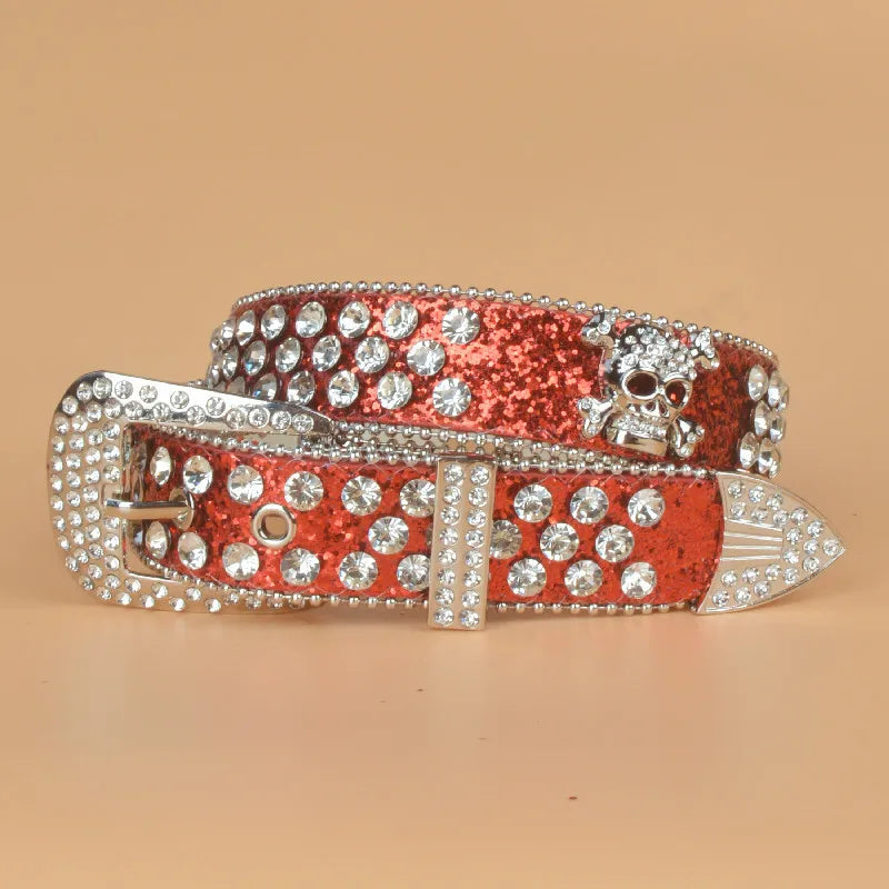 Punk Skull Pu Leather Alloy Inlay Rhinestones Women's Leather Belts