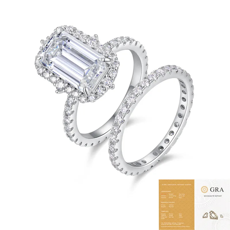 Moissanite 925 Sterling Silver Rings GRA Certificate Geometric Rings