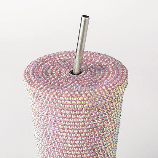 New Diamond-encrusted Insulated Water Cup Double-layer Diamond Tapered Straw Cup Beverage Cup Drinking Cup