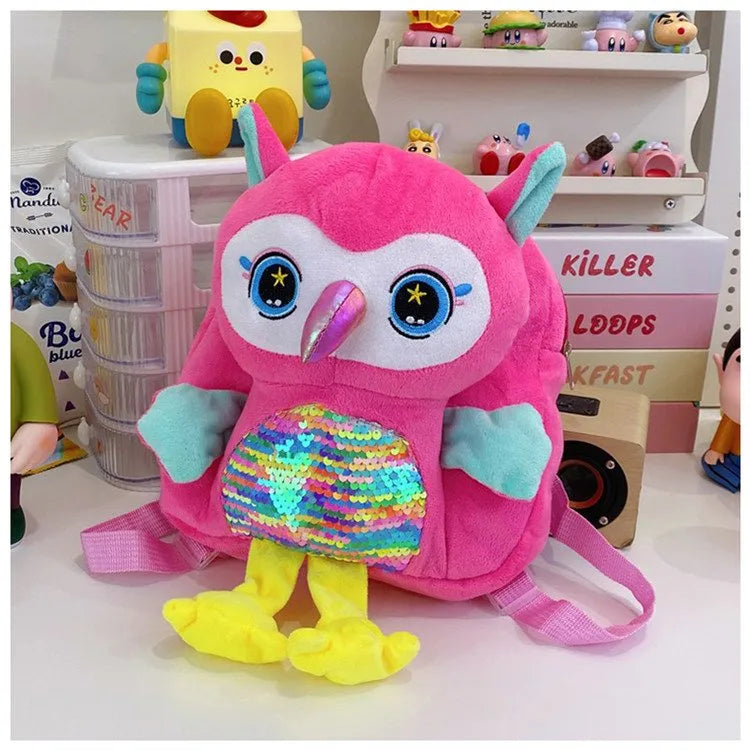 Girl'S Plush Animal Cartoon Cute Oval Zipper Functional Backpack