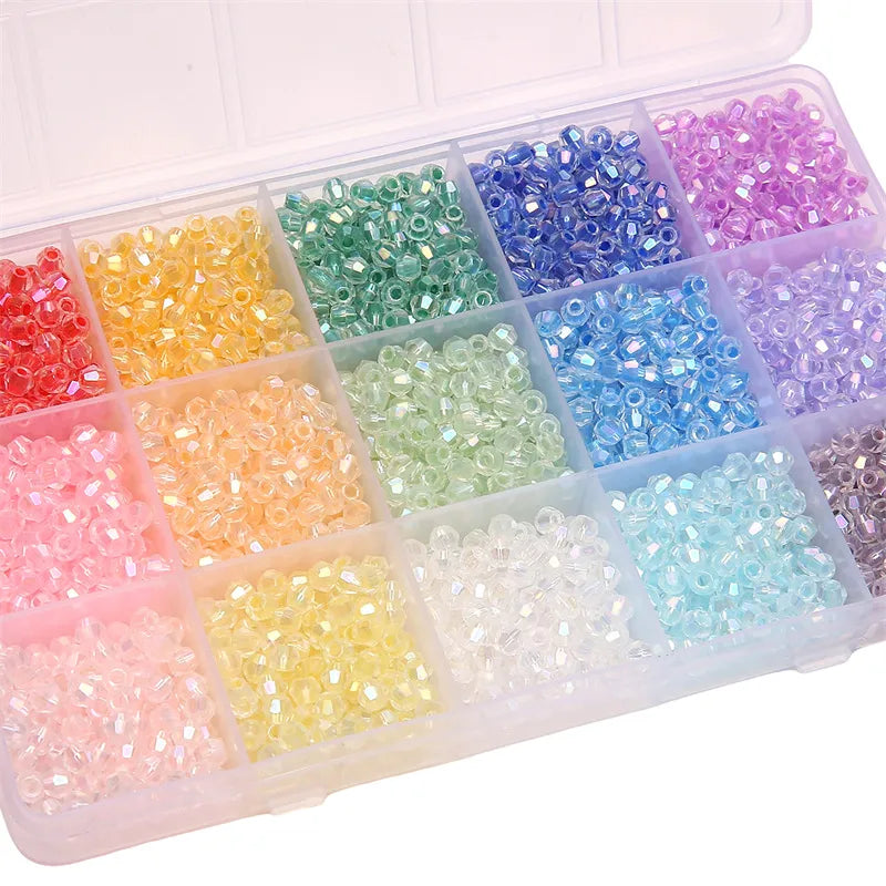 4mm Facet Rainbow Rhombus Crystal Beads Glass DIY Handmade Loose Beads Material Jewelry Accessories Ornament Making Kit