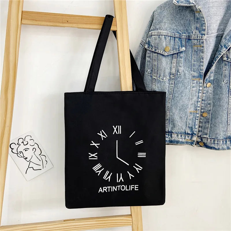 Women's Cute Basic Animal Letter Fruit Canvas Shopping bags