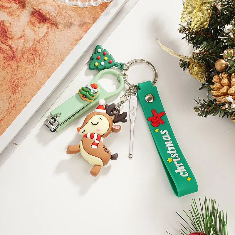 Cartoon Style Christmas Tree Santa Claus PVC Christmas Unisex Keychain