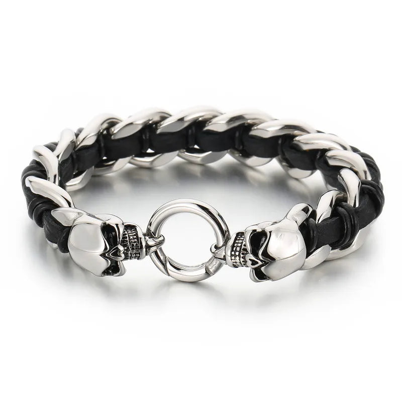 Retro Skull Cowhide Titanium Steel 18K Gold Plated Halloween Men'S Bracelets