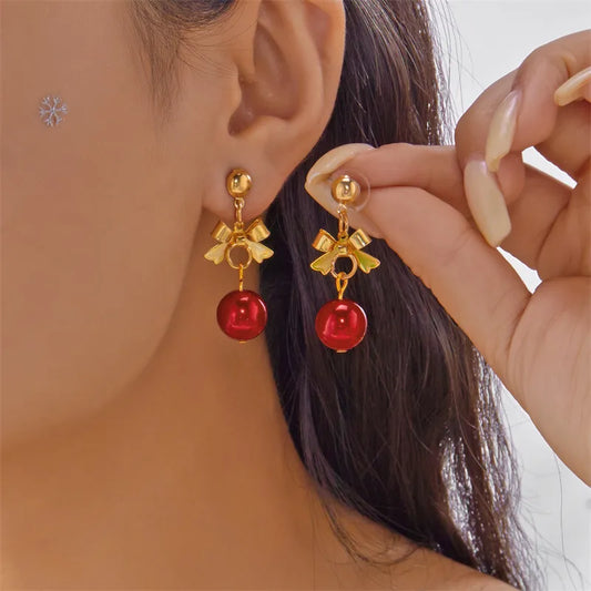 Fashionable Christmas Butterfly Knot Tassel Bell Earrings Elegant Versatile Alloy Iron And Copper Post Earrings