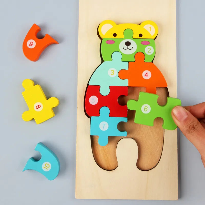 3D Wooden Dinosaur Puzzle Early Education Toys For Kids Assembly Building Blocks Baby Cognitive Skills Development Playset