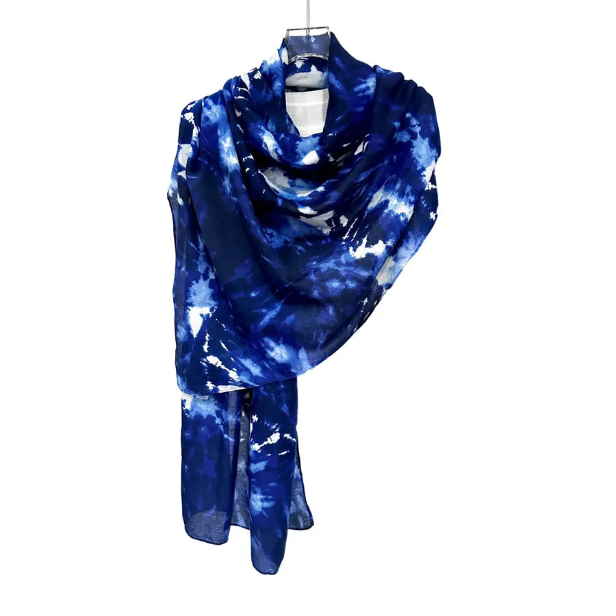 Tourism Holiday Style Herringbone Tie-dyed Silk Scarf Women's Artistic All-match Mid-length Sunscreen Silk Scarf Beach Scarf Tide