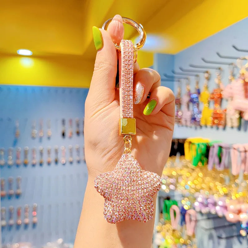 New Cartoon Full Drill Star Keychain Cute Men Women Tassel Bag Keychain Circle Pendant Decoration Christmas Valentine's Day New Year