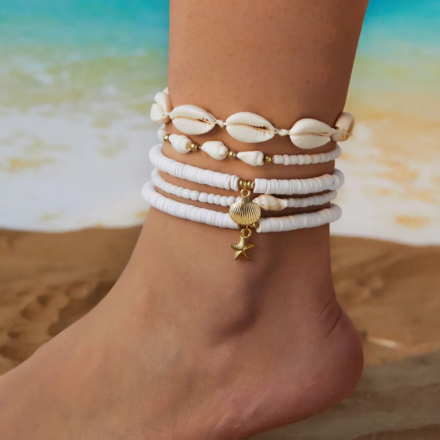 Bohemian starfish rice beads crystal anklet suit summer all-match beach rice beads shell multi-layer anklet wholesale