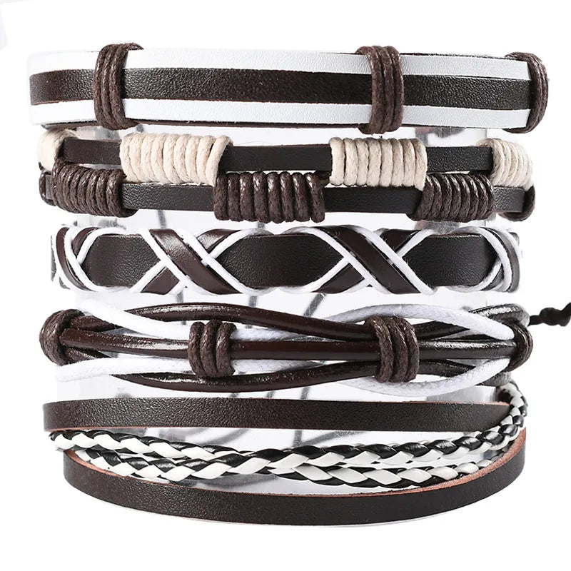 Retro Men's Bracelet 5 Pack Cross Woven Leather Adjustable Set Bracelet Bracelet Wholesale
