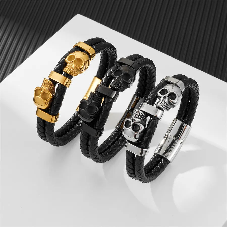 Hip-Hop Geometric Stainless Steel Pu Leather Plating Men's Bracelets