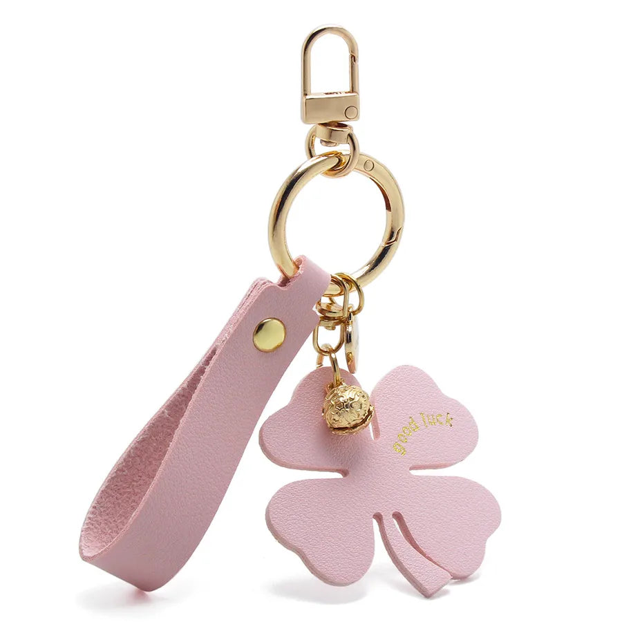 Lucky Four-Leaf Clover Car Leather Key Chain Pendant Internet Celebrity Valentine's Day Gift Four-Leaf Clover Bell Pendant
