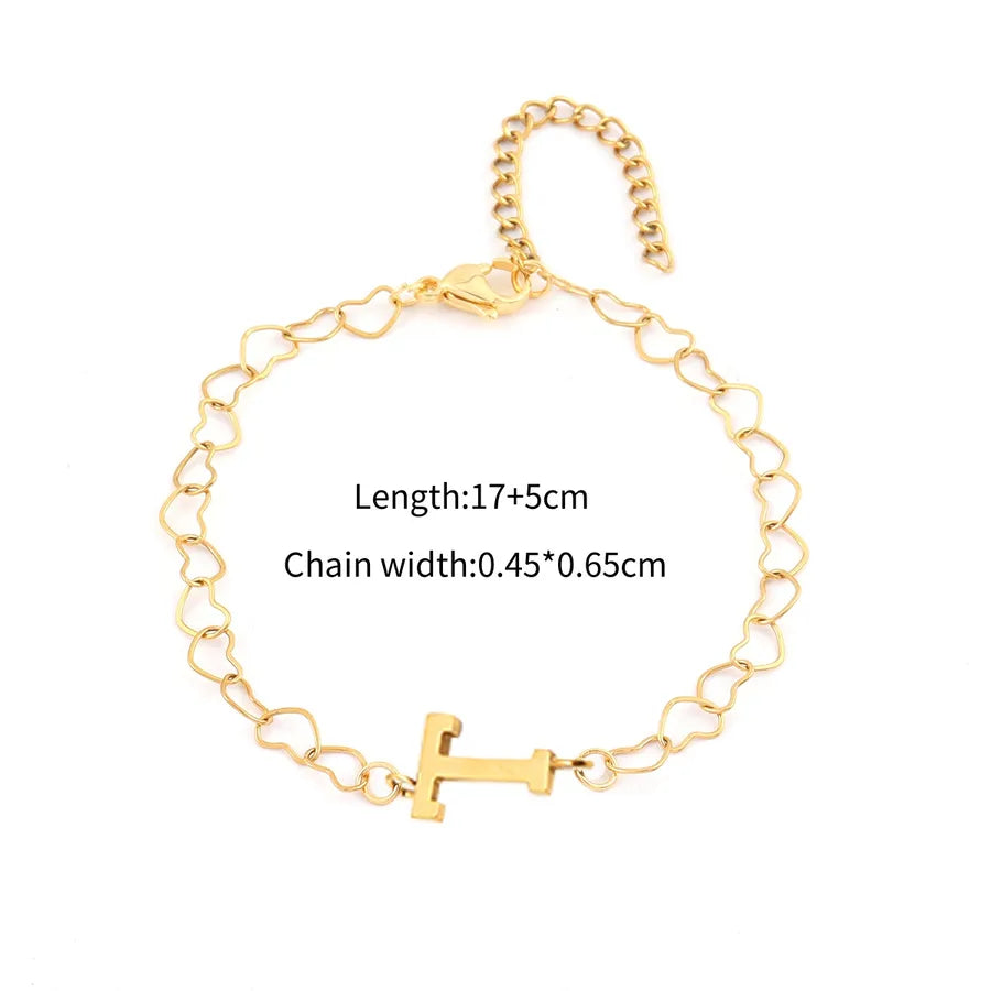 Simple Style Classic Style Letter 201 Stainless Steel 304 Stainless Steel Heart-Shaped Chain Bracelets In Bulk