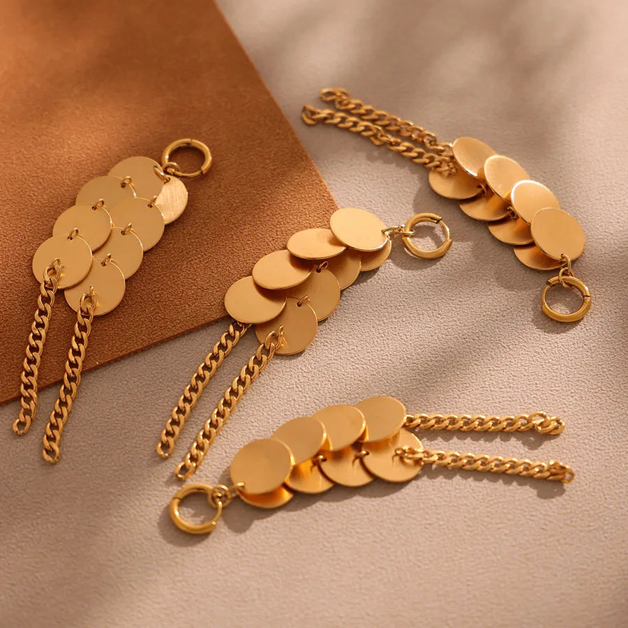 Exaggerated Tropical British Style Geometric Tassel Plating 304 Stainless Steel 18K Gold Plated Earrings