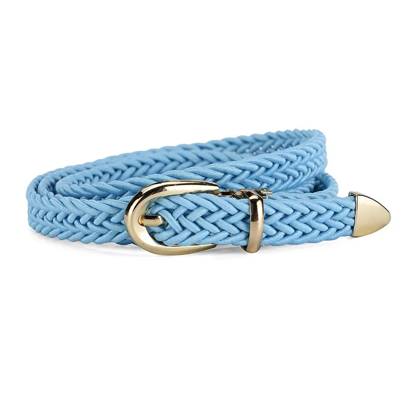 Sweet Solid Color Alloy Polyester Women's Woven Belts